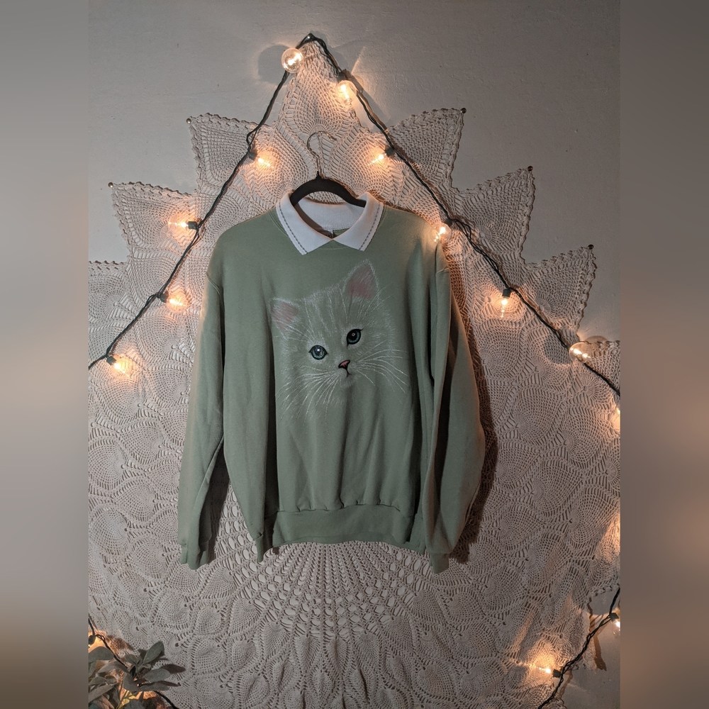 Morning Sun Cat pullover sweater with collar